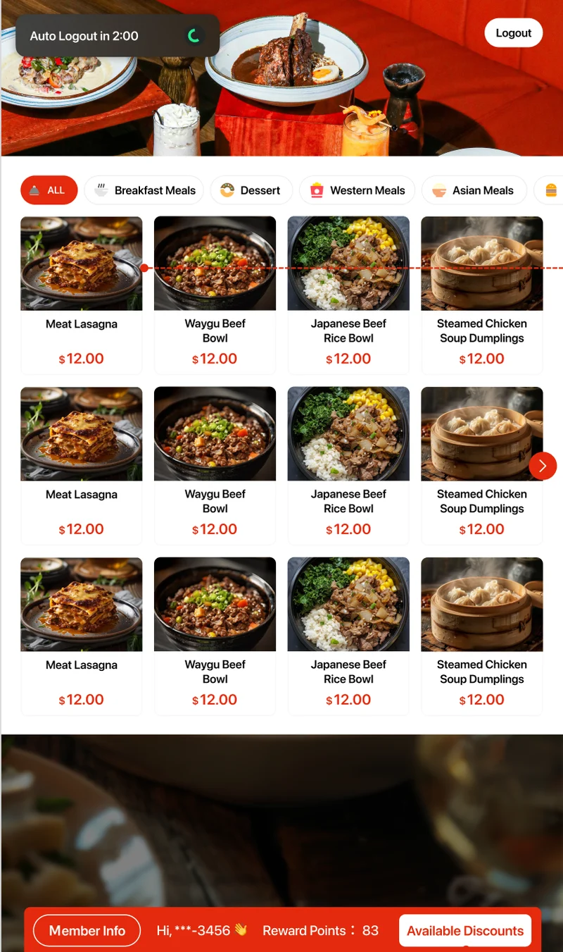 CraveBot touchscreen menu — browsing meals