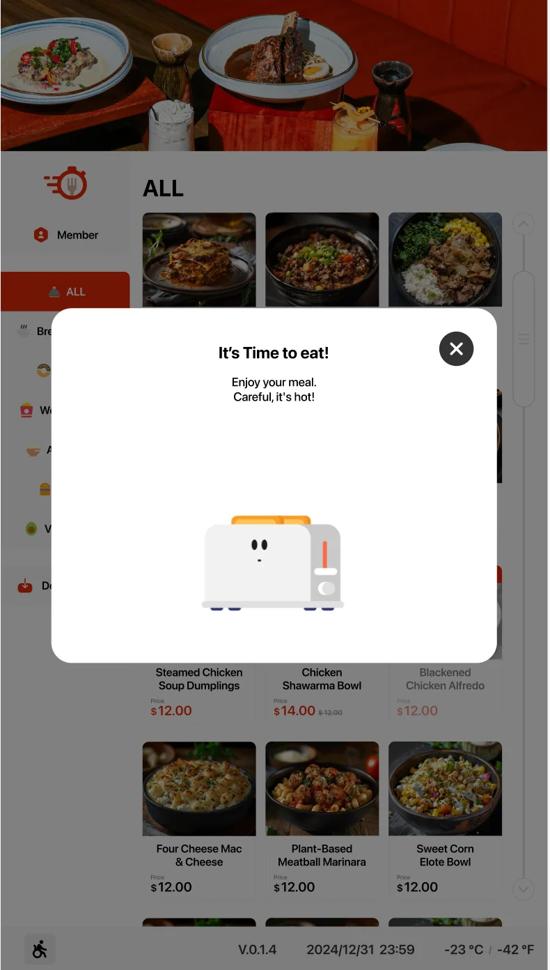 It's time to eat — meal ready screen